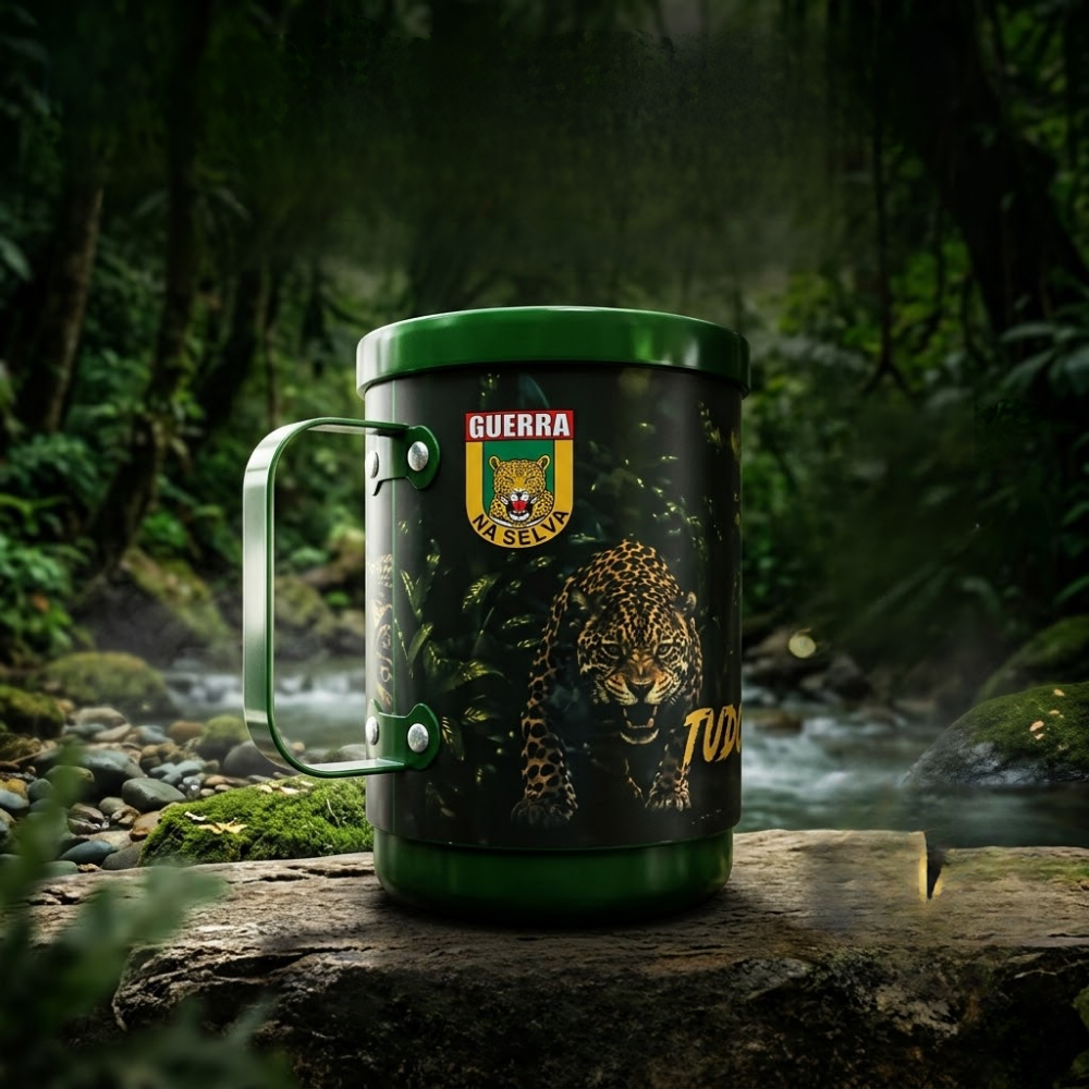 Caneca tática Guerra na Selva em ambiente amazônico